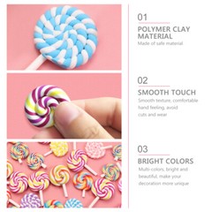 36PCS Clay Lollipop Candy Embellishment DIY Rainbow Color Lolly Crafts (Random)
