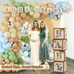 125Pcs Classic Winnie Bear Baby Shower Decorations Baby Boxes Balloons Banner Ki