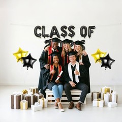 Class of 2026 Graduation Decorations, 16 Inch Black Foil Balloons Freely Comb…