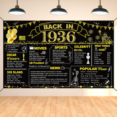 90Th Birthday Black Gold Party Decoration, Back in 1936 Banner 90 Year Old Birth