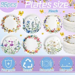 96 Pcs Spring Wildflower Paper Plates Disposable 7 Inch Floral Dinner Plates …