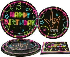 Glow Neon Party Supplies – Glow in the Dark Happy Birthday Plates and Fluorescen