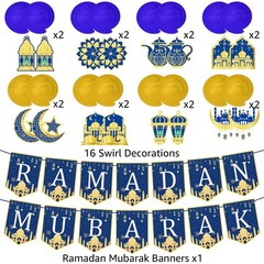 34 Pcs Ramadan Decorations for Home, Pre-Assembled Ramadan Mubarak Banner,