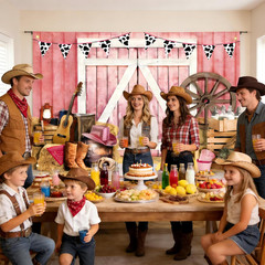 Pink Western Cowboy Cowgirl Backdrop Party Supplies Decorations Happy Birthday B