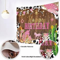 Western Cowgirl Birthday Backdrop for Girls Party Decorations Rustic Rodeo Boot