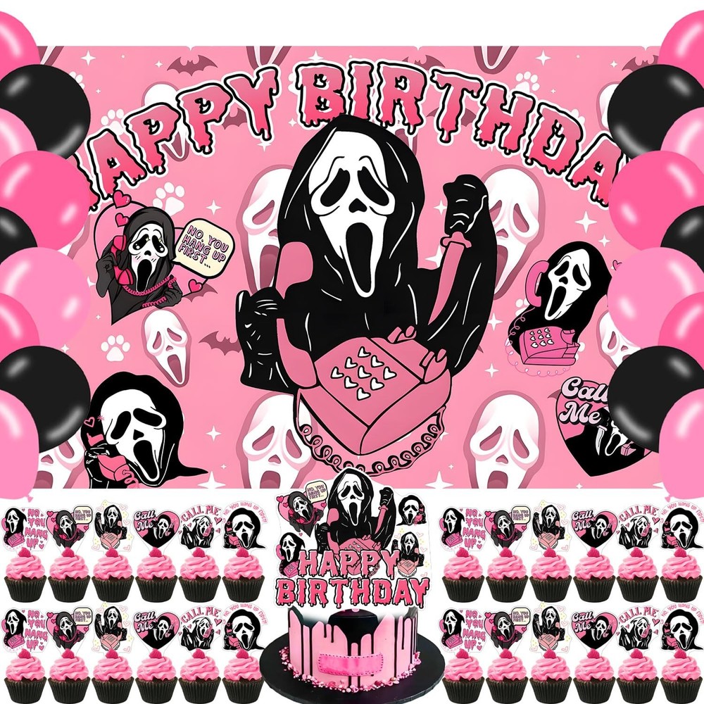 Pink Scream Party Decorations Horror Movie Banner Theme Party Decorations for…