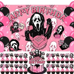 Pink Scream Party Decorations Horror Movie Banner Theme Party Decorations for…