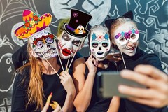 30PCS Day of The Dead Photo Booth Props Dia De Los Muertos Skull Fiesta Decor