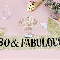 Gold 80th Birthday Tiara & Sash Set, Happy – Fabulous Decorations