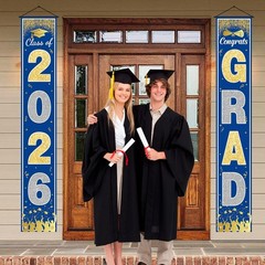 Graduation Decorations 2026 – Blue Gold Congrats Grad Porch Banner for Gradua…