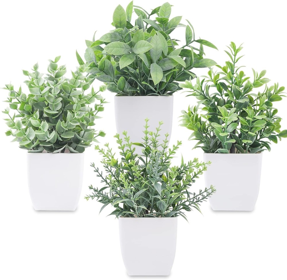 Der Rose 4 Pack Fake Plants Mini Artificial Greenery Potted for 4-grey