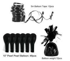 Balloon Weights Black 12 Pack w/ Balloons & Curling Ribbon Party Supplies