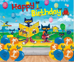 Pete The Cat Happy Birthday Party Backdrop 5×3 ft Background Banner & Balloons