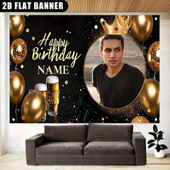 1x 2D Custom Birthday Party Banner Crown Beer Design Photo Vinyl Backdrop Decor❀