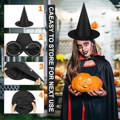 12pcs Halloween Black Witch Hat with 157 FT Nylon Cord &120pcs Bat Sticker