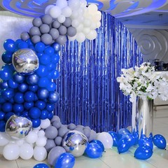 2 Pack 3.3 x 9.9 ft Dark Blue Foil Fringe Curtains Party Decorations, Blue