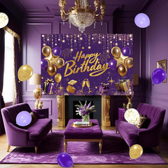 Purple and Gold Birthday Decorations for Women,Party Supplies with Happy Birthda