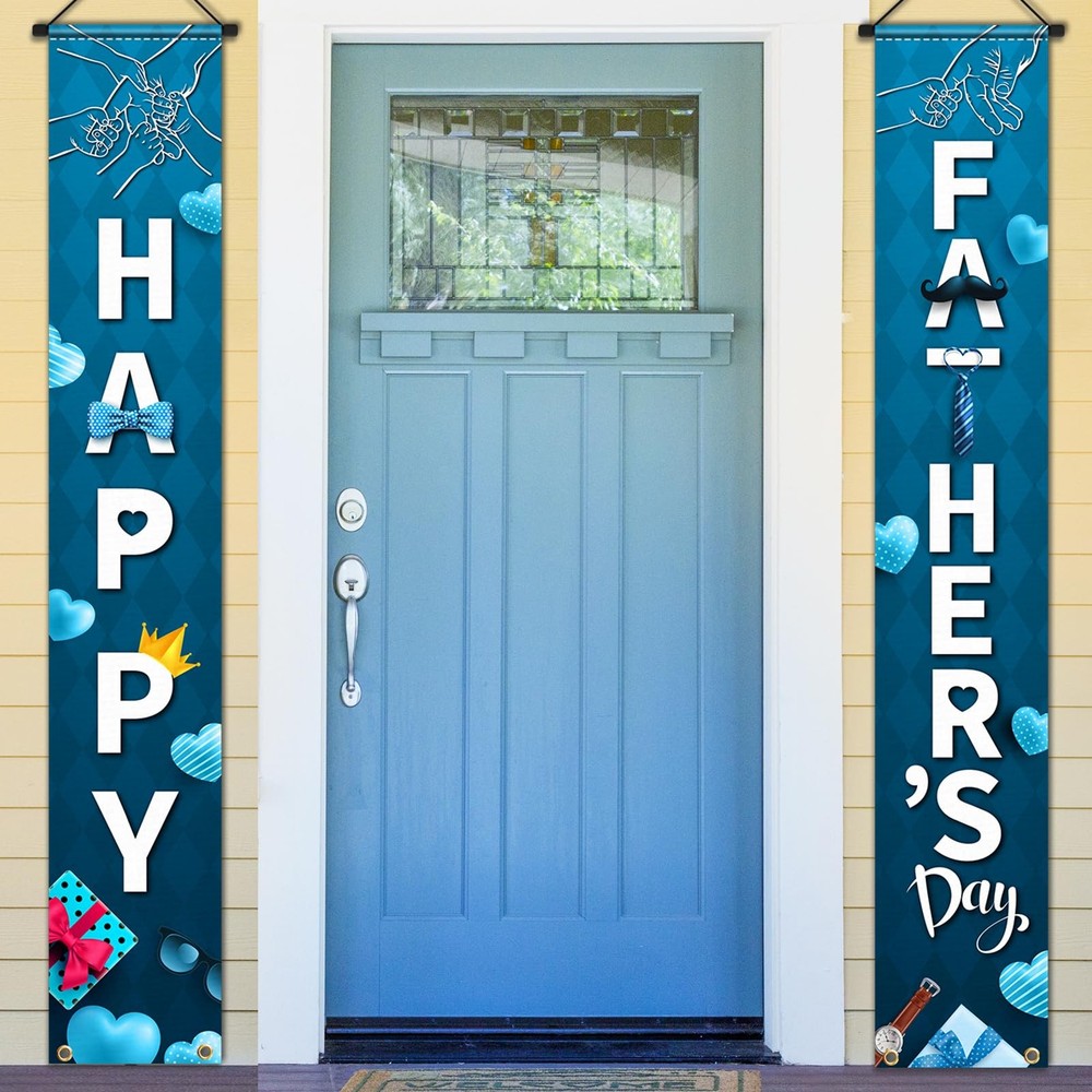 Happy Father’s Day Porch Banner Sign Decorations – 71×12 inches, Blue