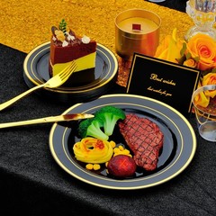 350pcs Black and Gold Dinnerware Set for 50 Guests, Graduation Plates, Black …