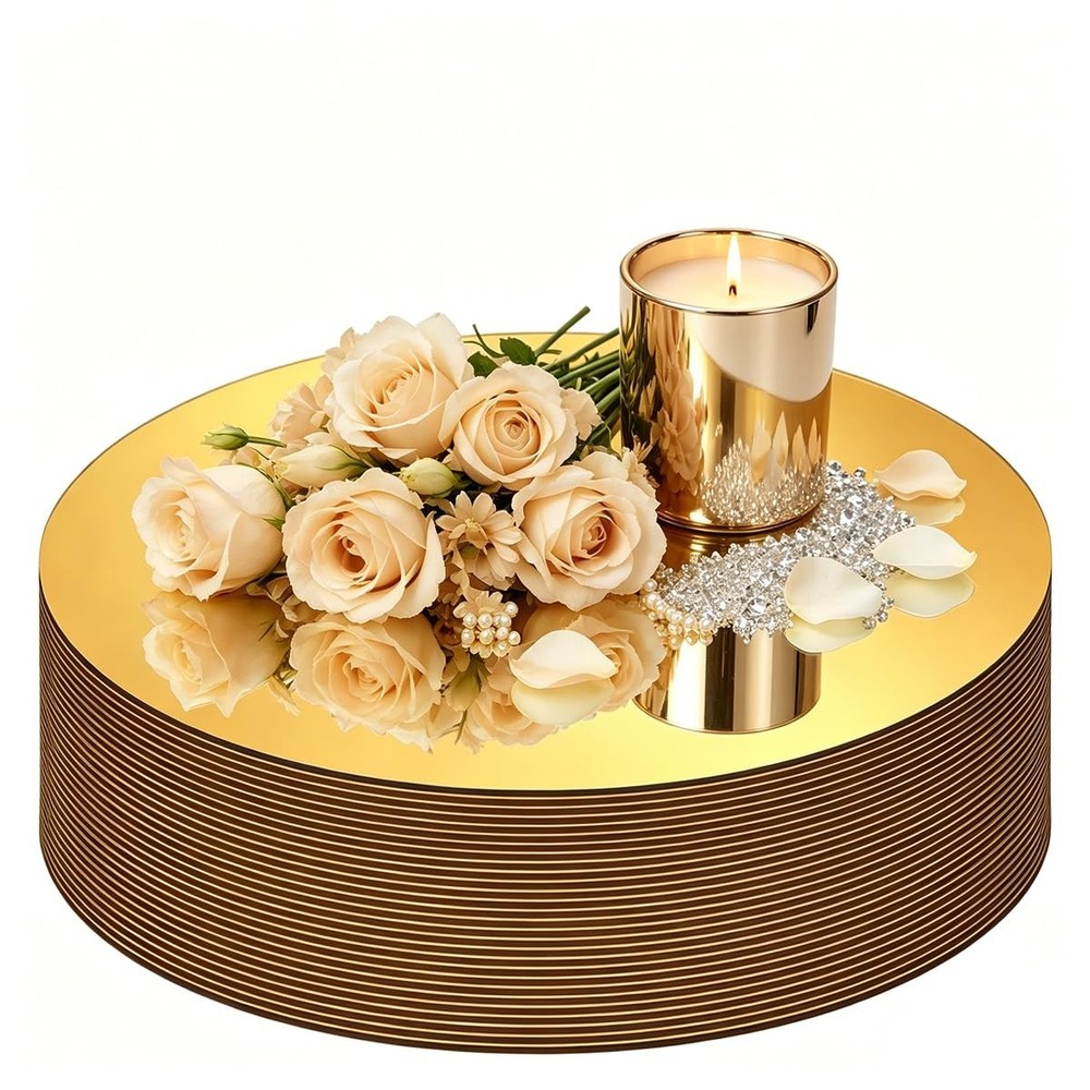 28PCS Gold Mirror Trays for Table Centerpieces, 6″ Round Flat Mirror Plates f…