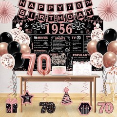 70th Birthday Decorations for Women,32PCS Back in 1956 Black Rose Gold