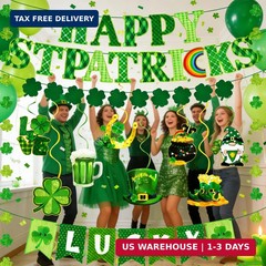64Pcs St Patricks Day Decorations Kit Shamrock Lucky Banner Garlands Clover Hang