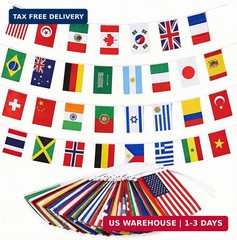 48 Countries String Flag 57FT World Flag Bunting Banner, International Pennant f