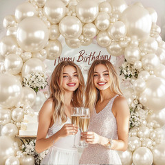 Pearl White Sand Balloons Arch Kit, Double Stuffed Pearl Beige Cream Balloons Di