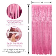 3.3 x 9.9 ft Foil Fringe Backdrop Curtain, Streamer Backdrop 2 Pack Pink