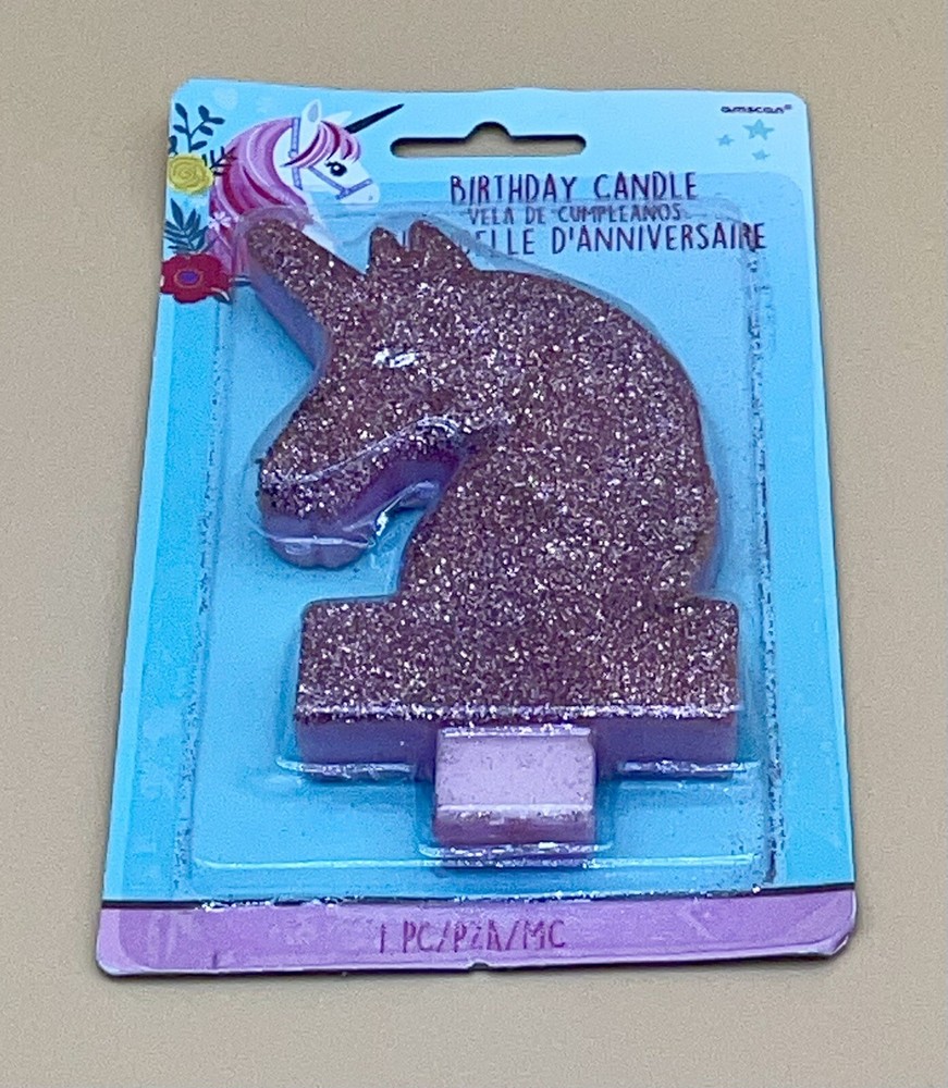 Birthday Unicorn Pink Glitter Candle New Free Shipping