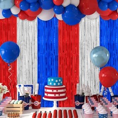 Red White and Blue Decorations Streamers, Thicken 2 Pack 3.2 X 8.2 FT Foil Fr…