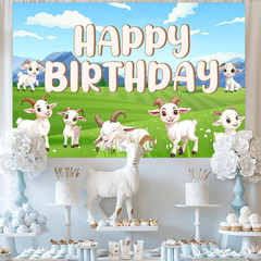 Goat Birthday Decorations, Goat Theme Happy Birthday Backdrop Banner 5×3 Ft