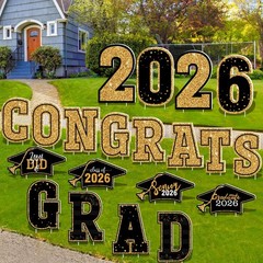 20 PCS Graduation Yard Signs – Black Gold Congrats Grad Lawn Stakes, Class of 20