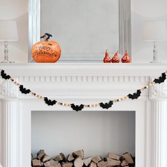 5.6 FT Halloween Bat Wooden Beads Garland, Black Felt Bats with Orange White …
