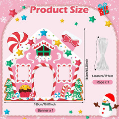 Life Size Pink Gingerbread House Christmas Decoration Holiday Backdrop for Indoo