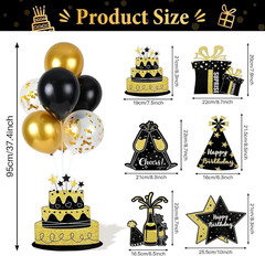6 Sets Birthday Balloon Stand Kit for Table Happy Birthday Black Gold Balloon Ce