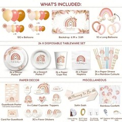 408 PC Boho Baby Shower Set – Backdrop, Balloon Arch, Plates, Napkins & More!