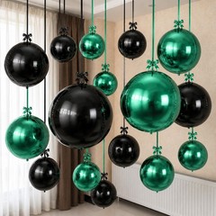 Green Black Balloons, 16PCS Different Sizes 4D Round Foil Balloon Large Spher…