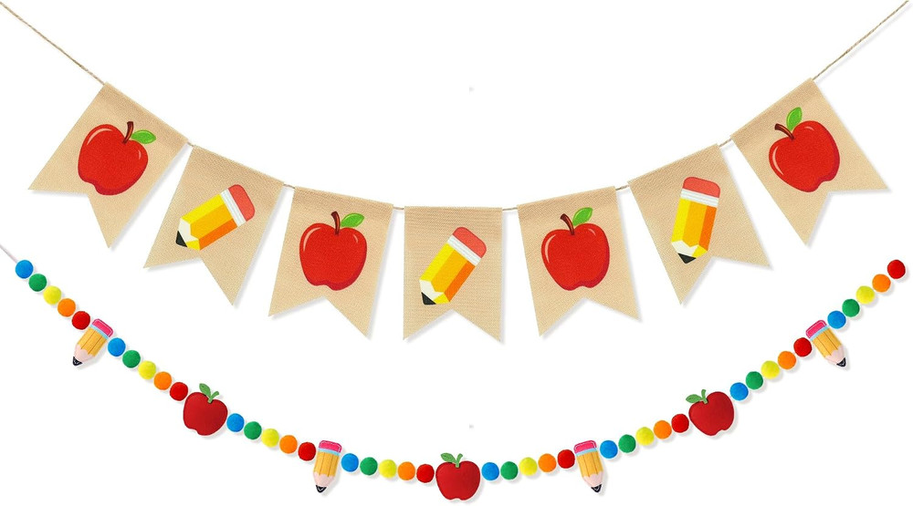 Back to School Decorations – NO DIY -Burlap Apple Pencil Banner & 3D Pencil Appl