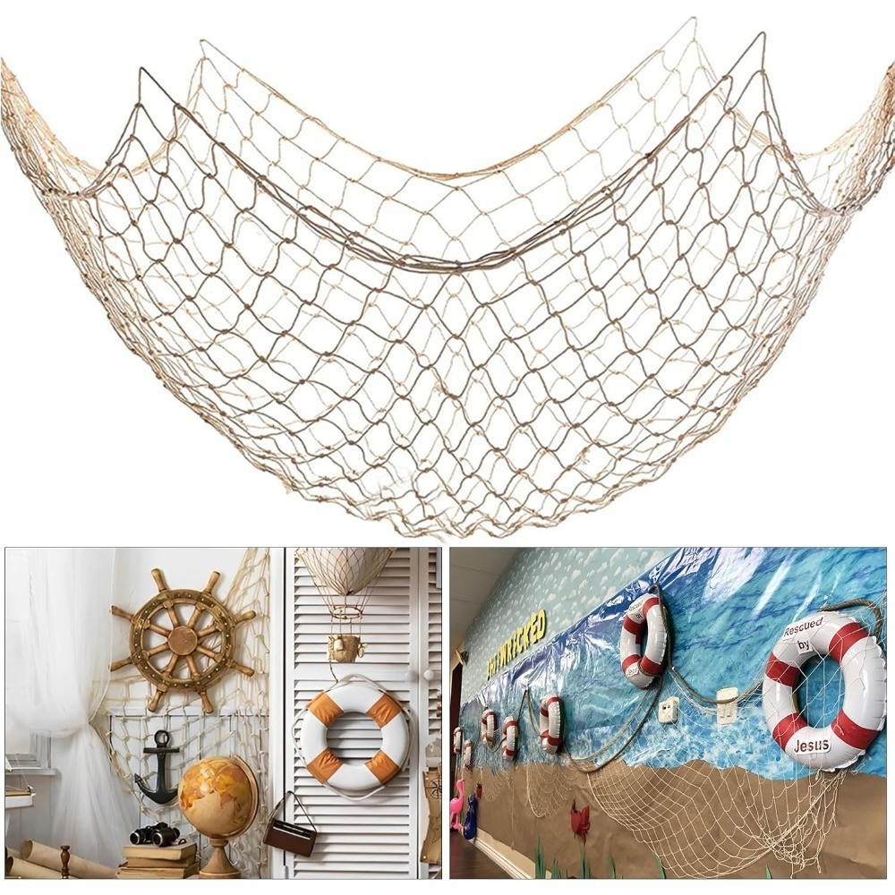 Fish Net Decorations for Party, 2mm Natural Cotton Hawaiian Party Fish Net