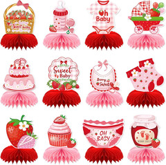 Strawberry Baby Shower Decorations, 12PCS Berry Sweet Honeycomb Centerpieces