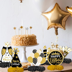 12 Pcs Birthday Table Decorations Glitter Black and Gold Birthday Decorations Ho