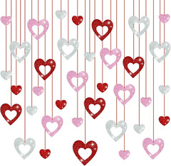 36PCS Valentine’S Day Decorations Glitter Heart Hanging Swirls, Red Pink Silver