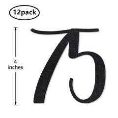 Black Glitter Number 75 CutOuts 75th Birthday Party Anniversary DIY Decor
