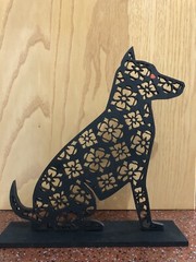 Filigree Style Laser Cut Black Dog With Acrylic Orange Eye.