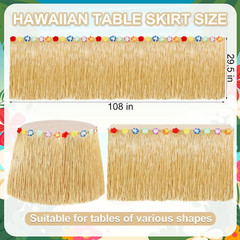 Luau Party Decorations, Natural Hawaiian Grass Table Skirt, Flower 108 X 29.5″ G