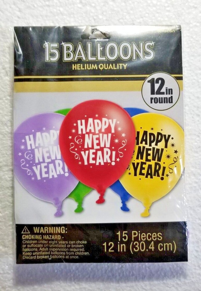 Happy New Year’s Balloons Helium Quality 15 Count Pack 12″ Round Size Multicolor