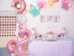 Two Sweet Birthday Decorations, Number 2 Balloons, 6 Pcs 40” Pink Donut Ballo…