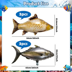 6 Pcs 33Inch Realistic Inflatable Fish Balloons, Carp Tuna Party Balloons for Fi