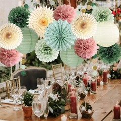 Party Decorations Sage Green Pink Pink Decor Tissue Pom Poms Paper Lanterns